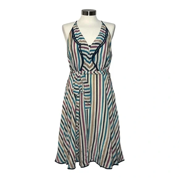 ANTHROPOLOGIE GIRLS FROM SAVOY GULL WING STRIPED SLEEVELESS SILK DRESS - Picture 2 of 15